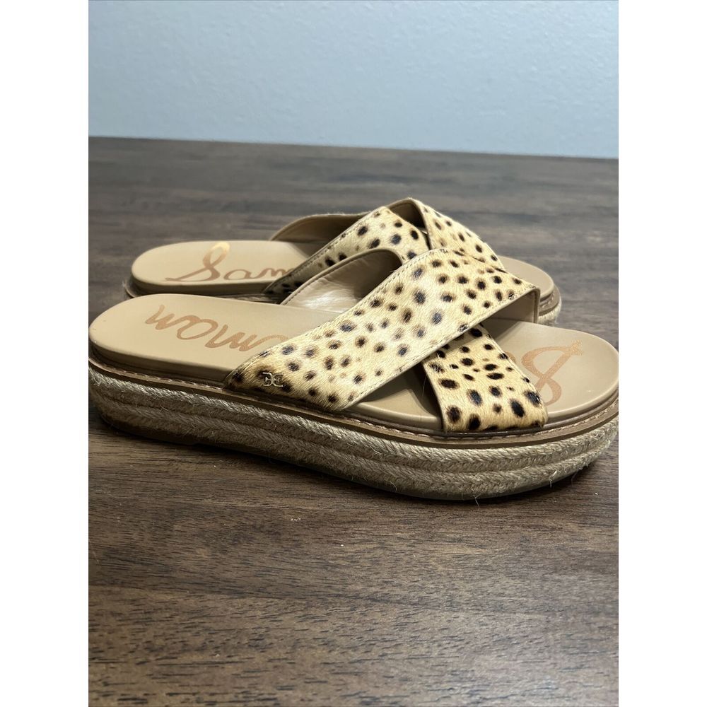 Sam Edelman Animal  Cheetah Print Fur Texture Platform Slide Sandal Shoes 10 - Picture 8 of 10